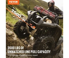 ATV/UTV elektrinė gervė 1588 kg. 12 V. sintetinis lynas. laidinis pultas