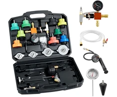 Aušinimo sistemos slėgio testerių rinkinys. 22 dalys. su 4 metaliniais adapteriais ir pompa