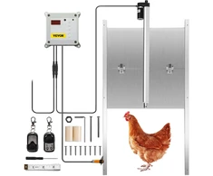 Automatinės vištidės durų atidarymo sistema 12V. 30x30 cm. su šviesos jutikliu ir 2 pultais