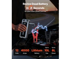 Automobilio paleidiklis-akumuliatorius 12V. smūgio srovė 4000A. paleidimo srovė 700A. žibintuvėlis