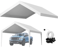 Automobilių garažo tento danga. 6.09 x 3.65 x 3.05 m. UV ir vandeniui atsparus. be rėmo. balta