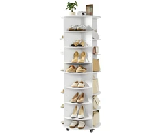Besisukanti avalynės spintelė 360°. 28 poroms. 7 lentynos. su ratukais. 588x588x1646 mm. balta