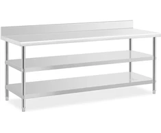 Darbo stalas su atbraila 2 lentynos 200x70cm nerūdijantis plienas