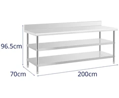 Darbo stalas su atbraila 2 lentynos 200x70cm nerūdijantis plienas