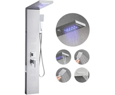 Dušo panelė-bokštas su LED ir krioklio tipo galvute šlifuoto plieno 1345 mm 5 funkcijų maišytuvas