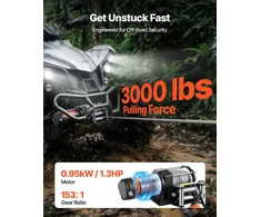 Elektrinė gervė ATV/UTV 1360 kg. 12 V. plieno lynas Ø5 mm x 12 m. IP55