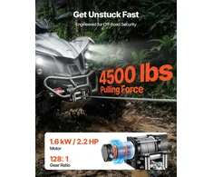 Elektrinė gervė ATV/UTV 2041 kg. 12 V. plieno lynas Ø6 mm x 12 m. IP54