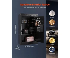 Sieninis seifas su pirštų atspaudų/skaitmenine klaviatūra/raktu 102 x 381 x 599 mm