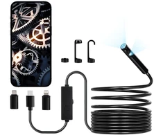 Endoskopo kamera su apšvietimu Apžiūros kamera HD 1920P con 8 + 1 Luce LED boroskopas a dvigubu lęšiu con Zoom 2X kabeliu Serpente da 5 m Impermeabile IP67 per Auto