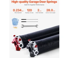 Garažo vartų sukimo spyruoklės. pora. Φ5.94 x Φ50.8 x 711 mm. 16000 ciklų. su įrankiais