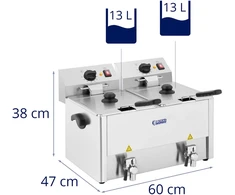 Gruzdintuvė Dviguba elektrinė gruzdintuvė su kranais ir termostatu 2x8L pilka