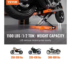 Hidraulinis žirklinis motociklo keltuvas su 2 pagalvėlėmis. krovinys iki 500 kg. aukštis 8.9-33.8 cm