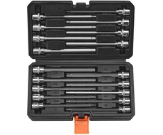 Ilgų šešiabriaunių galvučių komplektas mechanikams 18 vnt. 3/8 col. SAE ir metrinės 3-12 mm