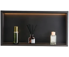 Įmontuojama dušo nyša su LED juosta. nerūdijantis plienas. 33x63.5x10.2 cm. viena lentyna. juoda