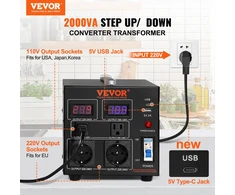 Įtampos keitiklis 110V-220V. 2000VA. 4 lizdai. USB 5V
