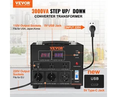 Įtampos keitiklis 110V-220V. 3000VA. 6 lizdai. USB 5V