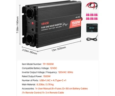Įtampos keitiklis 1500 W. gryna sinusoidė. 12 V DC – 230 V AC. su nuotoliniu valdymu. kemperiui