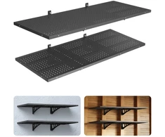 Sieninė perforuota lenta su lentynomis. 2 vnt.. 122x50.3 cm. apkrova 127 kg. juoda