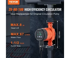 Karšto vandens cirkuliacinis siurblys 220V 60W ECM variklis debitas 67 L/min kėlimo aukštis 8m