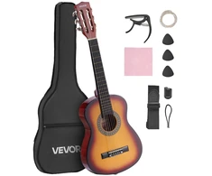 Klasikinė gitara 780 mm. medinė. pradedantiesiems. su dėklu. diržu. derintuvu. sunburst