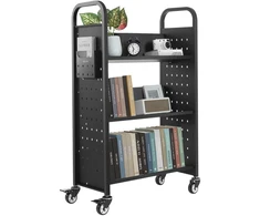 Knygų vežimėlis ant ratukų su V formos lentynomis. apkrova 150 kg. 770x380x1220 mm. juodas