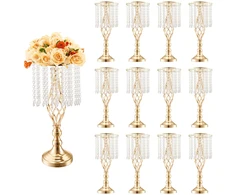 Kristalinis gėlių stovas vestuvėms. 49 cm aukščio. 12 vnt.. aukso spalvos metalas