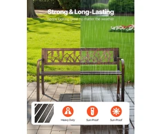 Lauko suoliukas 127 cm. anglies plieno rėmas. plastikinis atlošas su gėlių raštu