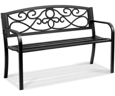 Lauko suoliukas 52.7 x 127 x 81.8 cm. metalinis sodo suoliukas su atlošu ir porankiais. keliamoji galia 250 kg