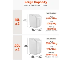 Maisto sandėliavimo talpyklų komplektas augintiniams. 4 vnt. (2x20L. 2x15L)