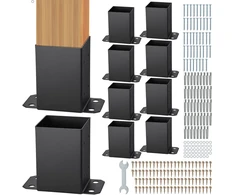 Medinių stulpų atramų rinkinys. 10 vnt.. 101.6 x 101.6 mm. anglinio plieno pagrindas 91 x 91 mm