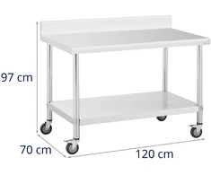 Metalinis gastronominis stalas su lentyna ir kraštu 70 x 120 cm