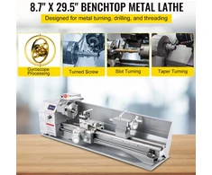 Mini tekinimo staklės metalui 1100W verpstės skersmuo 125mm siūbuojantis stalas 220mm