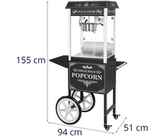 Mobilioji popcorn mašina su vežimėliu, 230V, 1.6kW, juoda