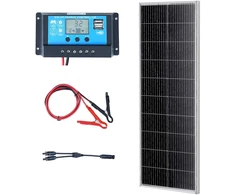 Monokristalinių saulės baterijų rinkinys 100W su įkrovimo reguliatoriumi. 12V. IP68. kemperiams