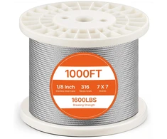 Nerūdijančio plieno 316 lynas 3,18 mm x 305 m, trūkio jėga 7,1 kN, 7x7 vijų, su žirklėmis ir pirštinėmis