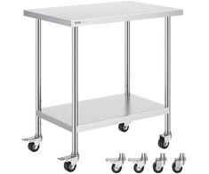 Nerūdijančio plieno darbastalis 610x914x954.6 mm. 4 ratukai. 3 aukščio lygiai. sidabrinis
