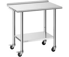 Nerūdijančio plieno darbastalis 915x610x894 mm. su ratukais ir bortu. iki 227 kg