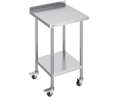Nerūdijančio plieno darbastalis su ratukais 610x610x1005 mm. 3 aukščio lygiai
