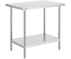 Nerūdijančio plieno darbo stalas 610x914x864 mm. 4 ratukai. 3 aukščio lygiai. sidabrinis