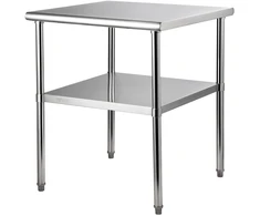 Nerūdijančio plieno darbo stalas 76 x 76 x 91 cm. 2 lentynos. apkrova iki 362 kg