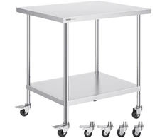 Nerūdijančio plieno darbo stalas 762 x 457 x 954.6 mm. su 4 ratukais. reguliuojamas aukštis. maistui ruošti