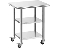 Nerūdijančio plieno darbo stalas su 3 lentynomis ir ratukais 762 x 610 x 864 mm. iki 227 kg