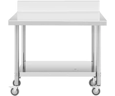 Nerūdijančio plieno darbo stalas su ratukais ir atbraila 100 x 60 cm 155 kg