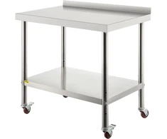 Nerūdijančio plieno virtuvės darbastalis su ratukais. 91.4x61x89 cm. dvi lentynos. iki 200 kg
