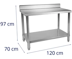 Nerūdijančio plieno virtuvinis stalas su rantu ir lentyna 120x70cm