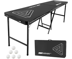 Nešiojamas alaus pongo (beer pong) stalas. 2.4 m. sulankstomas. su 6 kamuoliukais. juodas
