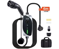 Nešiojamas elektromobilio įkroviklis 3.6kW 16A. 2 tipo. kabelis 6 m. LCD ekranas