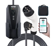 Nešiojamas EV įkroviklis 16A vienfazis Tipas 2. 8.6m kabelis. IP66. LCD ekranas. galia 3.68kW