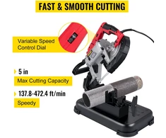 Nešiojamas metalo juostinis pjūklas kintamas greitis 127 mm pjovimo plotis 1100W