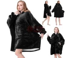 Oversize XXL minkštas džemperis - pledas, juodas 2in1